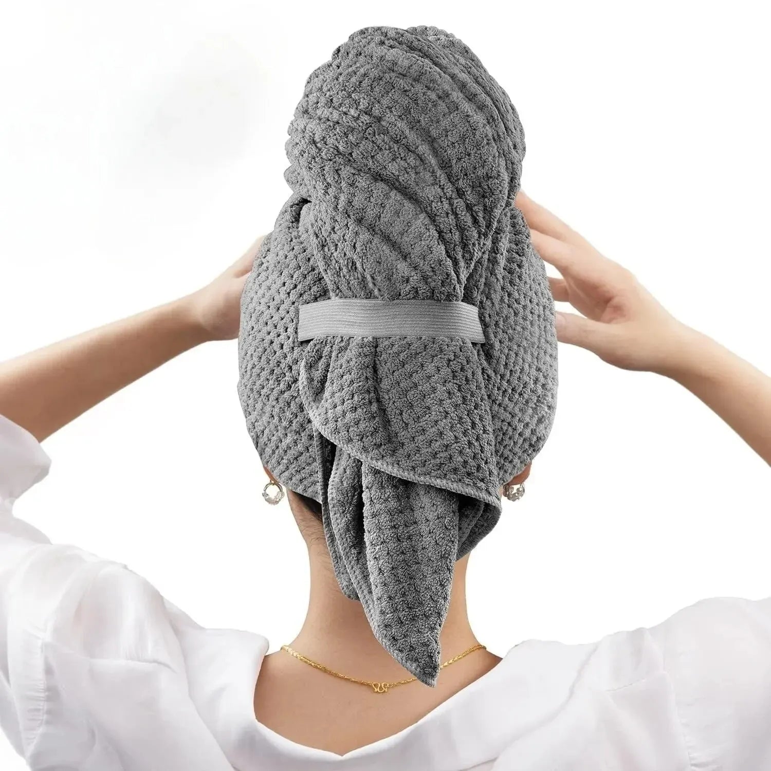 Toalla Para La Cabeza Con Banda Elástica Súper Absorbente Para Secado De Cabello De Mujer, Toalla Para El Cabello De Microfibra Extra Grande Con Diadema
