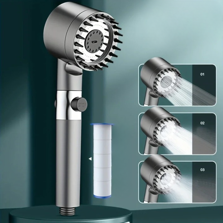 Shower Showerhead High Pressure Shower Head One Button Water Stop Water Water Saving Adjustable 4 Mode Water Massage Shower Head